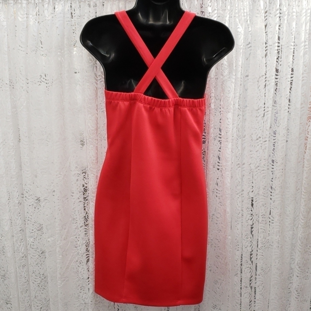 Dark Coral Bandage Bodycon Mini Dress - Picture 4 of 4
